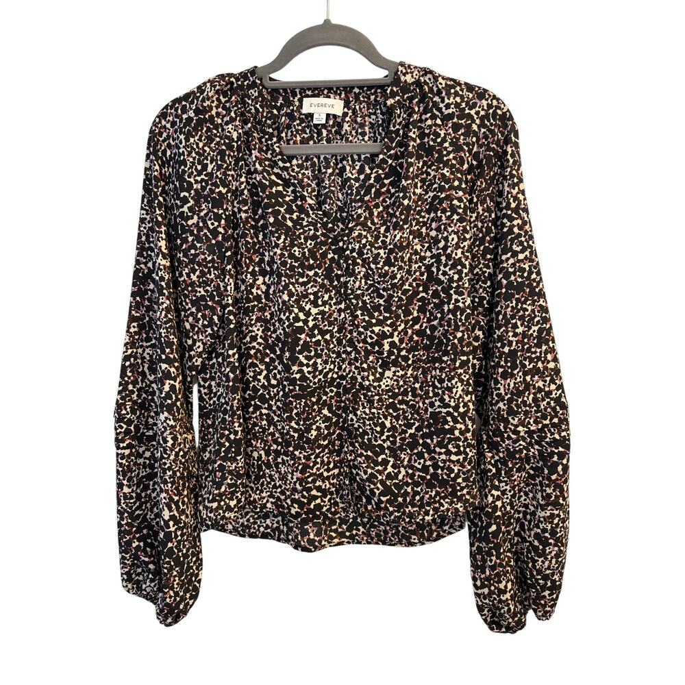 Evereve Animal Print V-Neck Popover Blouse Long Sleeve Top Size Small